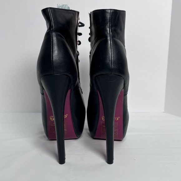 Cleopatra Magda 6 inch Heel Platform‎ Booties Sz 7 Black Lace up Gold Plate - Picture 4 of 14